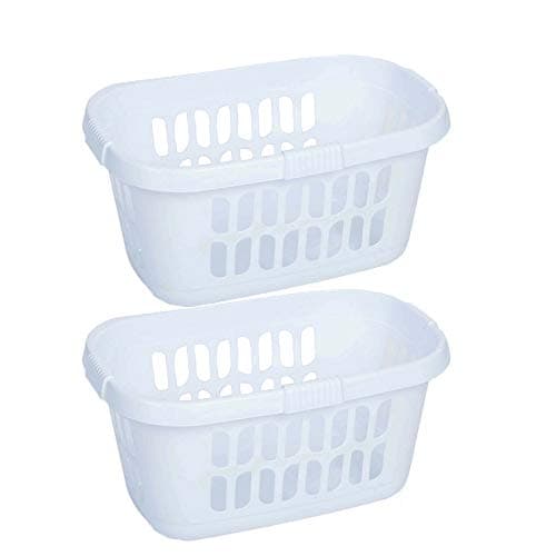 Image of Laundry Wham Casa Hard wearing Vented Deluxe Durable Oval Hipster 60L Baskets (2 Baskets, Ice White)