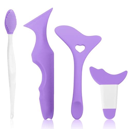 Image of 4PCS Silicone Eyeliner Stencils - Reusable Winged Eyeliner Tool Kit for Beginners Multifunctional Eye Makeup Applicator Tool for Eyeshadow Lipstick and Face Cream Application (Purple)