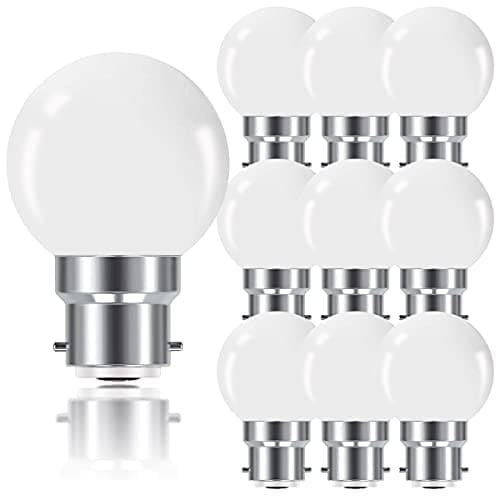 Image of ProCrus B22 1W LED Bayonet Light Bulbs,B22 G45 Golf Ball Mini Globe Bulb,Warm White,Equivalent 5W Incandescent Bulbs,Non-Dimmable,Pack of 10