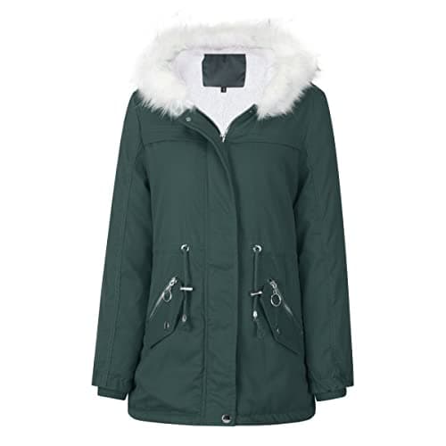 Image of YYNUDA Women Winter Parka Coat Fur Collar Hooded Jacket Warm Windproof Padded Outwear Green XL