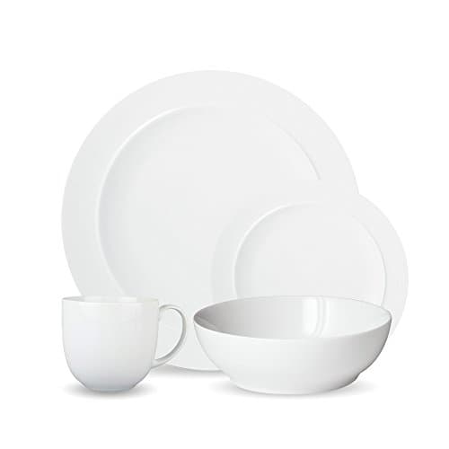 Image of Denby White Porcelain Dinner Set For 4 - 16 Piece Tableware Set - Dishwasher Microwave Safe Crockery Set - 4 x Dinner Plate, 4 x Small Plate, 4 x Cereal Bowl, 4 x Coffee Mug