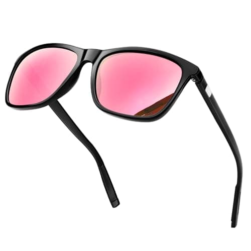 Image of KANASTAL Pink Sunglasses Womens Mirrored Polarised Mens Fuchsia Sun Glasses Ladies Square Retro Vintage Spring UV400 Protection - Black Frame Pink Lens