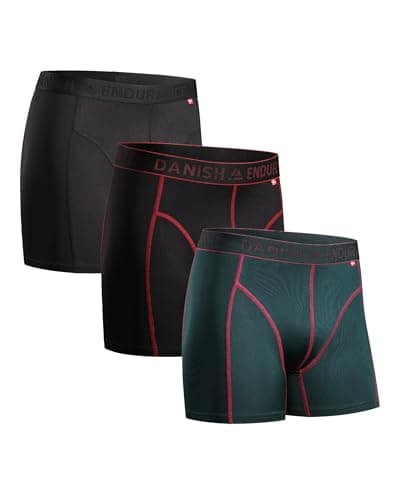 Image of DANISH ENDURANCE Mens Boxers, Anti Chafing, Long Leg or Regular, Sports Underwear Men, Running Boxers, 3 Pack, Multicolour (1xBlack, 1xBlack/Red, 1x Green/Purple), 4XL