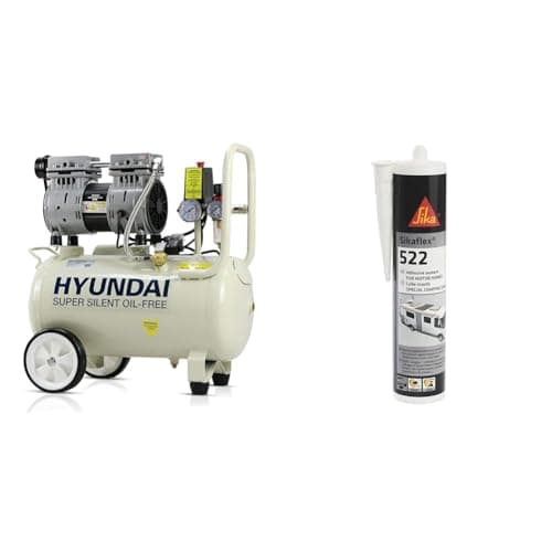 Image of Hyundai HY7524 24 Litre Air Compressor, 5.2cfm/100psi, Silenced & Sika Sikaflex-522 Caravan and Motorhome Adhesive Sealant – Moisture Curing – Weather and Mould Resistant – White – 300ml