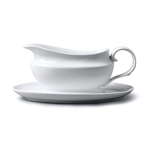 Image of Large Porcelain Gravy Boat with Saucer/Plate 500ml, Big Serving Jug for Gravy, Custard, Cream & Sauces, WM Bartleet & Sons, White
