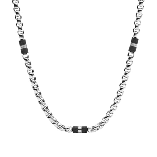 Image of Fossil Necklace for Men Dress, Length: 450mm + 50mm Silver Stainless Steel Necklace, JF03314040