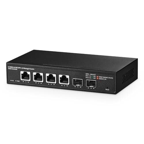 Image of Binardat 6 Port 10 Gigabit Managed Switch, 4x10G RJ45 Ethernet,Support 1G/2.5G/5G/10G, 2x10G SFP+, 120Gbps Bandwidth, L3 Web Managed, Metal Small Network Switch