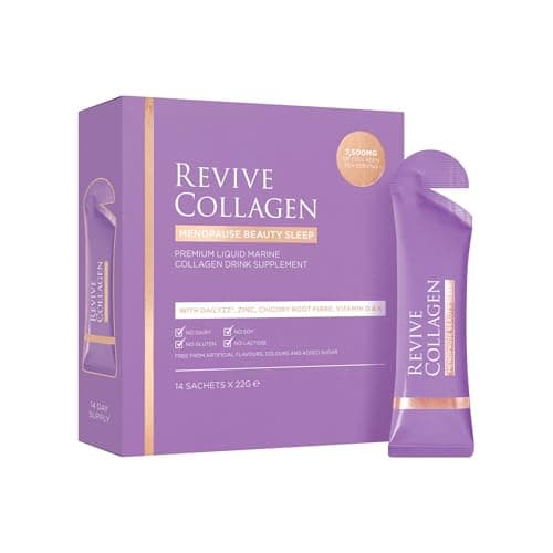 Image of Revive Collagen Menopause Beauty Sleep 7,500mg Hydrolysed Marine Collagen Drink with Vitamins B6, B12, C, D, Zinc & Biotin for Skin, Hair & Nails Support | Apple & Blackcurrant | 14 x Sachets