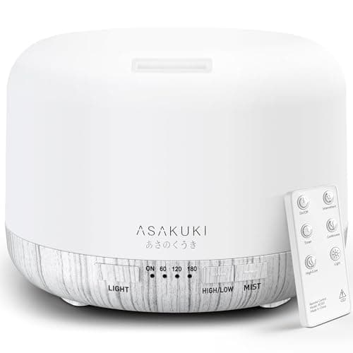 Image of ASAKUKI 500ml Premium, Essential Oil Diffuser with Remote Control, 5 in 1 Ultrasonic Aromatherapy Fragrant Oil Humidifier Vaporizer, Timer and Auto-Off Switch White