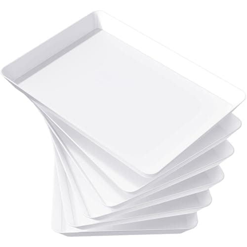 Image of Lifewit Plastic Serving Tray, White Serving Platters for Party Food, BPA Free, Trays for Charcuterie Dishes, Reusable Platter for Snacks, Fruit, Cookies, Sandwich, Set of 6, 34 x 24 cm