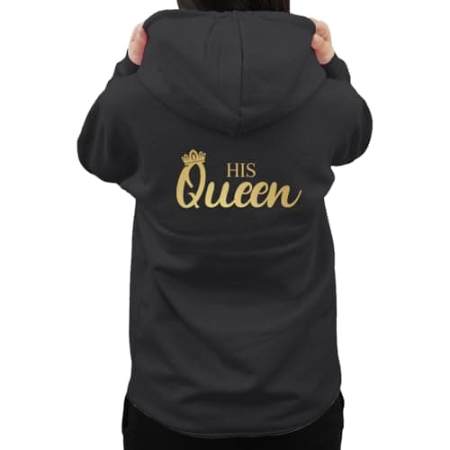 Image of Graphic Impact Her King His Queen Matching Set Him And Her Unisex Hoodie Novelty Design Gift Idea Wife Husband Girlfriend Boyfriend Love Valentines Day Couples Matching Hoodies(Black,Queen,L)