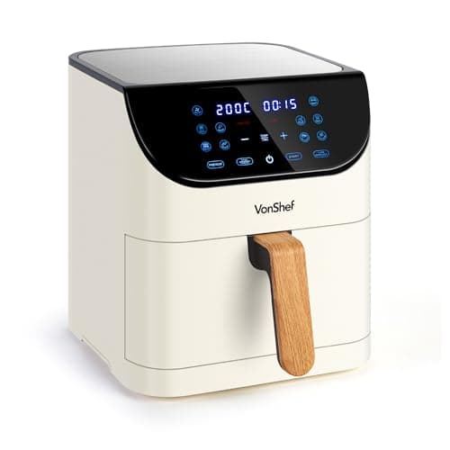 Image of VonShef Air Fryer 6L - 1500W Compact 10-In-1 Airfryer, Rapid Air Technology, Digital LED Display, Nordic Design, 60 Min Timer, Non-Stick & Dishwasher-Safe, Healthy Oil-Free Cooking - Fika Range, Cream