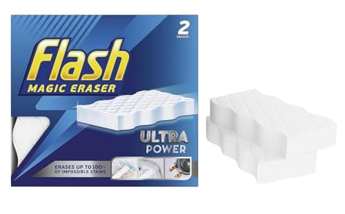 Image of 2x Flash Magic Eraser Sponge | Ultra Power Erases 100% Chemical Free Multi-Functional Sponge Long-Lasting Easy Cleaning for Crayon, Grease and Grimes Comfort and Effortless Shine (Pack of 1 (2pc))