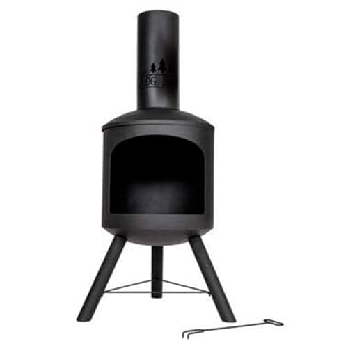 Image of Log Barn Fire Chiminea for Garden (43 x 43 x 118 cm). Black Steel Log Burner Outdoor with Poker. Durable, Easy to Assemble, Lightweight Wood Burner Outdoor - Genuine Log Barn Garden Chiminea