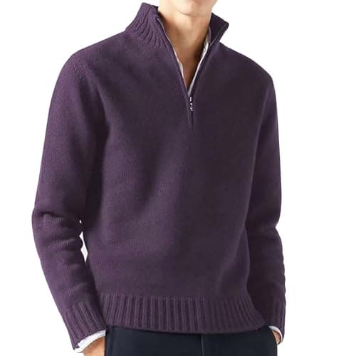 Image of Golf Sweaters For Men Uk 1/4 Zip Up Jumper Polos Shirts Winter Long Sleeve Zipper Half High Neck Sweater Knitwear Turtleneck Sweater Tunic Tops Ribbed Turtleneck Pullover Sweatshirt Jumpers
