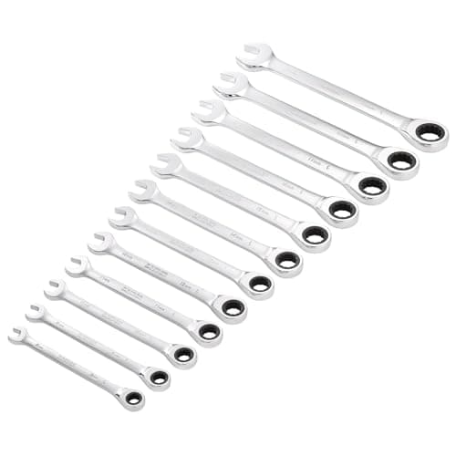 Image of Draper 27689 HI-TORQ Metric Ratchet Combination Spanner Set (12 Piece), Silver