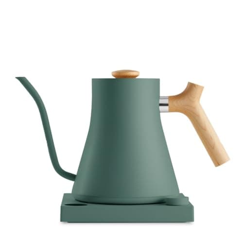 Image of Fellow Stagg EKG Electric Gooseneck Kettle - Pour-Over Coffee and Tea Pot, Stainless Steel, Quick Heating, Smoke Green with Maple Wood Handle, 0.9 Liter