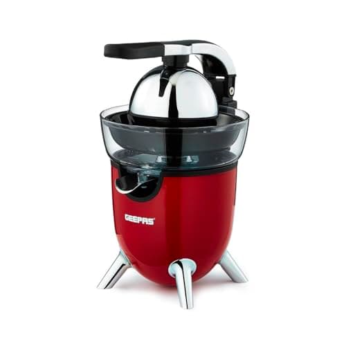 Image of Geepas Retrovive Electric Citrus Juicer | Orange and Lemon Squeezer with 2 Citrus Press Cones | Electric Juice Extractor Quick Healthy Nutritious Juices | 2 Year Warranty 100W Red