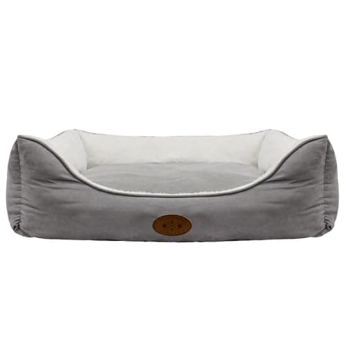 Image of Banbury & Co Medium Sofa Dog Bed | Grey Faux Suede Design | Reversible Washable Cushion | Soft Raised Sides for Comfort & Support | Durable Stylish Pet Bed for Medium Breeds | 80x65x25cm