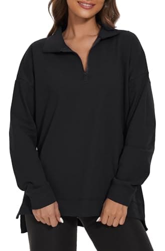 Image of APEIYU Women's Long Sleeve Tops Side Split Knit Sweatshirts For Ladies High Collar Loose Casual Oversized Blouse Shirts Black XXL