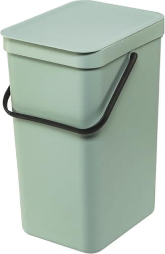 Image of Brabantia Sort & Go Waste Bin 16L (Jade Green), Space-Efficient Plastic Recycle Container with Handle, Removable and Stay-Open Lid, Easy to Clean Kitchen Bin without Nooks and Rims