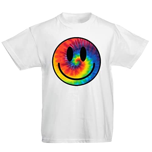 Image of Flip Youth Kids Childrens Tie Dye Happy Smile Face Acid Rave T-Shirt White 9-11 Years (L)