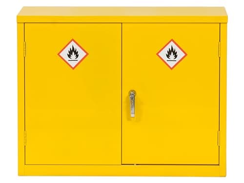 Image of The Workplace Depot Hazardous Cabinet, Dangerous Substance COSHH Storage Unit (Yellow, 710(H) x 918(W) x 470(D) mm)