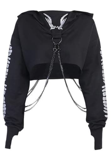 Image of DINGJIUYAN Emo Hoodie,Womens Gothic Clothing,Crop top Hoodie,Hoodie,Goth Clothes for Teen Girls,Goth Crop top,Emo Clothes for halloween long sleeve shirt