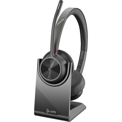 Image of Poly - Voyager 4320 UC Wireless Headset + Charge Stand (Plantronics) - Headphones with Boom Mic - Connect to PC/Mac via USB-A Bluetooth Adapter, Cell Phone via Bluetooth - Works with Teams, Zoom &More