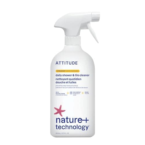 Image of ATTITUDE Shower & Tile Cleaner, EWG Verified, Plant-Based & Vegan Bathroom Spray, Removes Soap Scum & Grime, Citrus Zest Scent, 800 mL