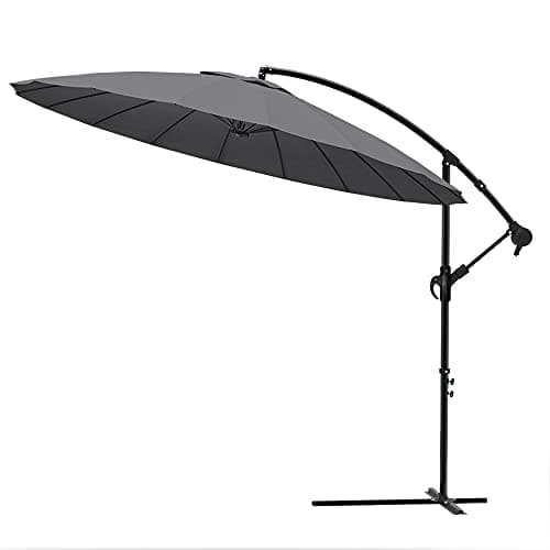 Image of VOUNOT® 3m Cantilever Shanghai Parasol, Banana Garden Patio Umbrella with Crank Handle for Outdoor Sun Shade, 18 Sturdy Ribs, Grey