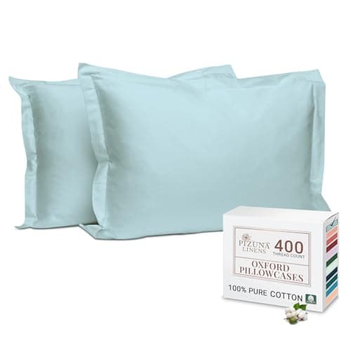 Image of Pizuna 100% Cotton Standard Pillowcases 2 Pack Baby Blue 50x75cm, 400 Thread Count Long Staple Combed Cotton Soft Pillow Cover, Sateen Weave Oxford Pillow Cases (Cooling Pillowcase 2PC)