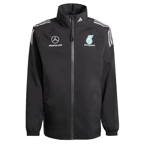 Image of adidas Men's MERCEDES - AMG PETRONAS FORMULA ONE TEAM MECHANICS RAIN JACKET MEN, Black/Reflective Silver, XL