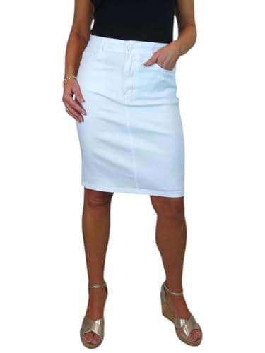Image of Paulo Due Women's Knee Length Stretch Chino Pencil Skirt Ladies Jeans Style Heavy Cotton Casual Summer Skirt White 10-20 (20)