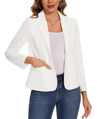 Image of Kyzoeyou Elegant Business Blazer Suit Work Front Lined Ladies Outerwear Long Sleeves Jacket (White M)
