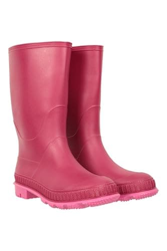 Image of Mountain Warehouse Plain Kids Wellies - Waterproof, Soft Jersey Lined Wellington Boots, Gripped Sole, Boys & Girls - Spring Summer, Rain, School, Outdoors Berry Junior Shoe Size 3