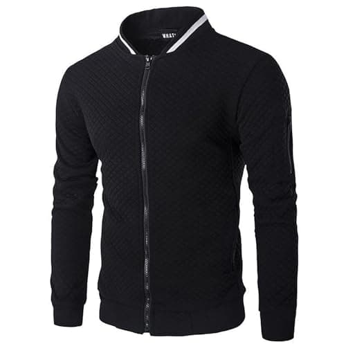 Image of Generisch Men's Winter Jacket, Blouson Jacket, Men's Cardigan with Small Square Zip, Stand-Up Collar, Casual Jacket, Loose, Trendy Business Jacket, Comfortable Jacket, black, L