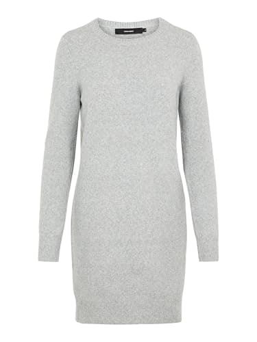 Image of VERO MODA NOS Women's Vmdoffy Ls O-Neck Dress Noos Dress, Grey (Light Melange Light Melange), 14 (Manufacturer Size: Large)