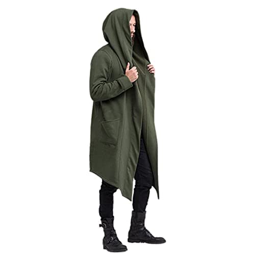 Image of Generisch 2025 Men's Style Plain Long Cardigan Hoodie Hooded Jacket Men's Fleece, Green, 3XL