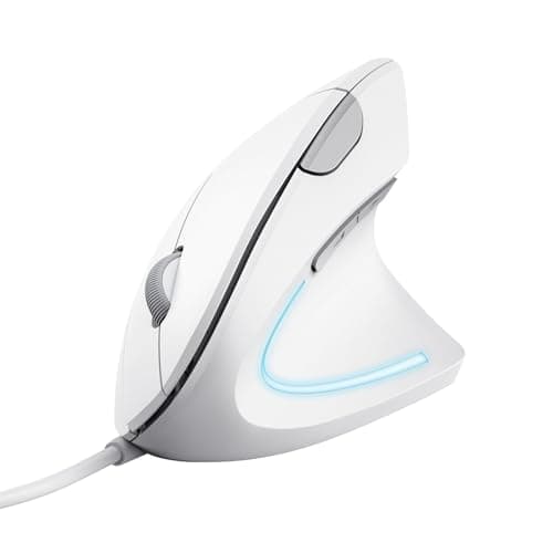 Image of Trust Verto Wired Ergonomic Mouse, Vertical Mouse with LED Illumination, Reduces Arm Strain, 1000-1600 DPI, 6 Buttons, for Right Hand Users, 1.5m USB Cable, Computer Mouse for PC, Laptop, Mac - White