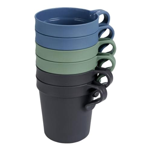Image of ABENA Essentialz Reusable Plastic Cups with Handles, Pack of 6 Stackable Mugs with 250ml Capacity, Ideal for use as Camping Mugs, Beakers for Elderly, and More, Multicolour Mug Set/Plastic Beakers