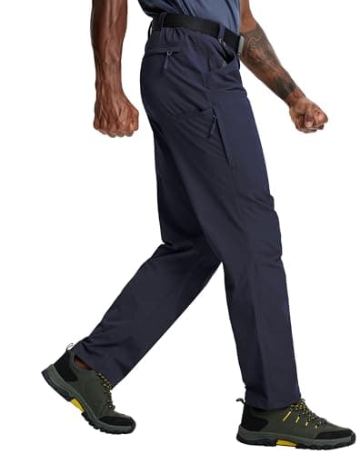 Image of Mens Hiking Pants Lightweight Cargo Work Tactical Nylon Stretch Waterproof Quick Dry Fishing Travel Outdoor 6 Pockets, Navy Blue, 32W / 30L