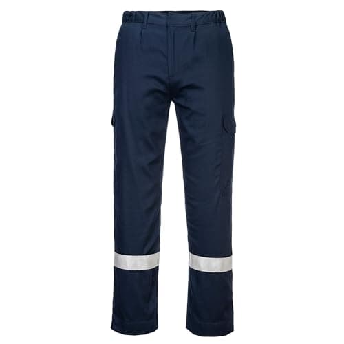 Image of Portwest FR412 Bizflame Work Lightweight Flame Resistant Trousers Adjustable Leg Length Multi Functional Pockets Anti Static Properties Arc Rated Protection, Navy, XL