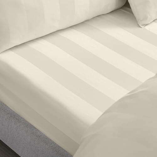 Image of Catherine Lansfield So Soft Satin Stripe Single Fitted Sheet Cream