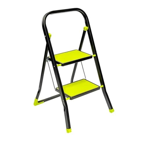 Image of 2 Step Ladder Folding Step Stool - StepIt Small Foldable Kitchen Stepladder, Heavy Duty Steel 150kg, Lightweight Portable Fold Away Steps with Anti-Slip Treads for Adults Home