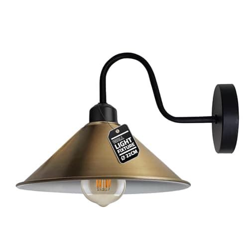 Image of Led Wall Lights Indoor Modern Yellow Brass 22cm Cone Shaped Shade Swan Neck Led Sconce Fittings Not Battery Operated Wall Lamp for Living Room, Bedroom, Hallway