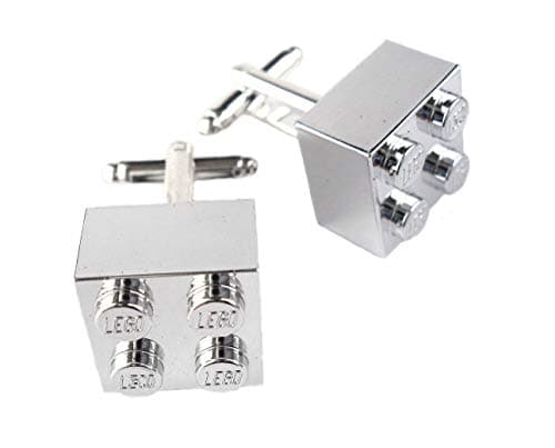 Image of Chrome Silver Colour Cufflinks Handmade with Building Bricks *