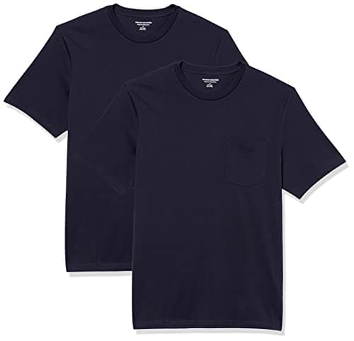 Image of Amazon Essentials Men's Short-Sleeve Crewneck Pocket T-Shirts, Pack of 2, Navy, L