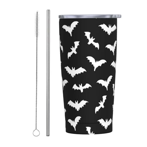 Image of Perinsto Bats Halloween 20oz Travel Tumbler with Lid and Straw, Stainless Steel Tumblers Insulated Coffee Cup Mug Gift for Men Women