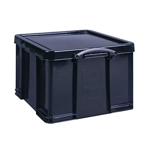 Image of Really Useful Box Plastic Storage 42 Litre Solid Black with Yellow Handles
